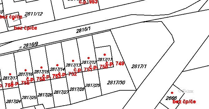 Dobřichovice 749 na parcele st. 2817/11 v KÚ Dobřichovice, Katastrální mapa