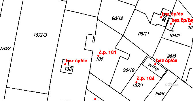 Čermná 101 na parcele st. 106 v KÚ Čermná u Staňkova, Katastrální mapa