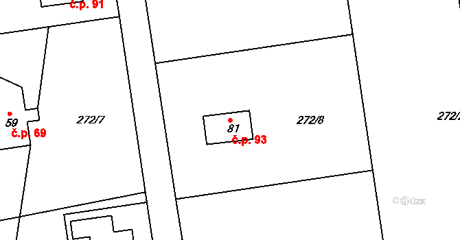 Bražec 93, Náchod na parcele st. 81 v KÚ Bražec, Katastrální mapa