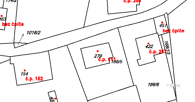 Zdíkov 111 na parcele st. 279 v KÚ Zdíkov, Katastrální mapa