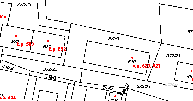 Mořkov 521 na parcele st. 520 v KÚ Mořkov, Katastrální mapa