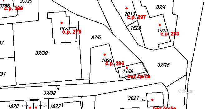 Plešivec 296, Český Krumlov na parcele st. 1030 v KÚ Český Krumlov, Katastrální mapa