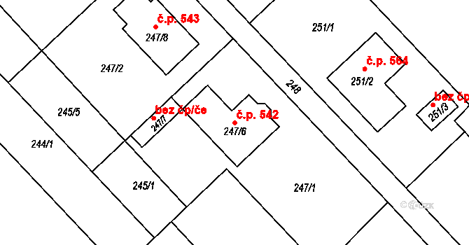 Bedihošť 542 na parcele st. 247/6 v KÚ Bedihošť, Katastrální mapa
