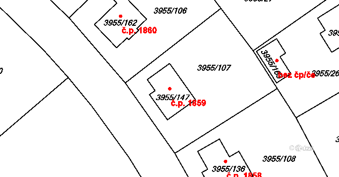 Chotěboř 1859 na parcele st. 3955/147 v KÚ Chotěboř, Katastrální mapa