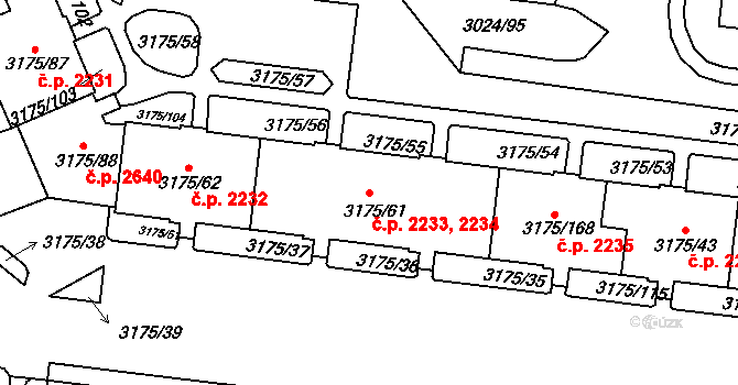 Louny 2233,2234 na parcele st. 3175/61 v KÚ Louny, Katastrální mapa