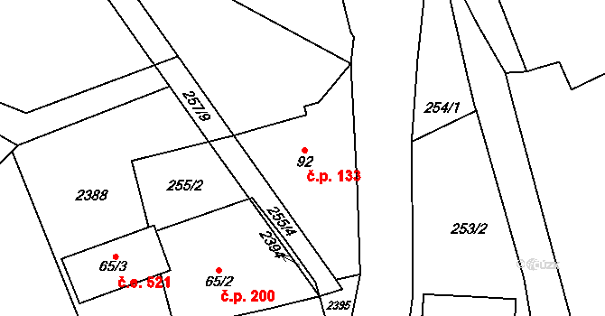 Dolní Radechová 133 na parcele st. 92 v KÚ Dolní Radechová, Katastrální mapa