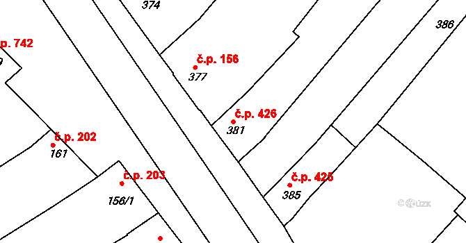 Moravská Nová Ves 426 na parcele st. 381 v KÚ Moravská Nová Ves, Katastrální mapa