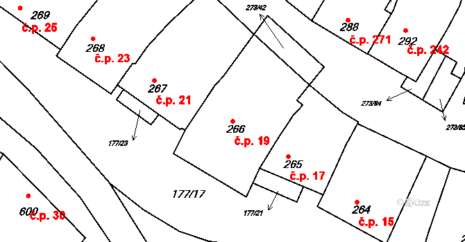 Sedlec 19 na parcele st. 266 v KÚ Sedlec u Mikulova, Katastrální mapa