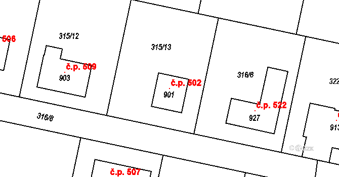 Červené Pečky 502 na parcele st. 901 v KÚ Červené Pečky, Katastrální mapa