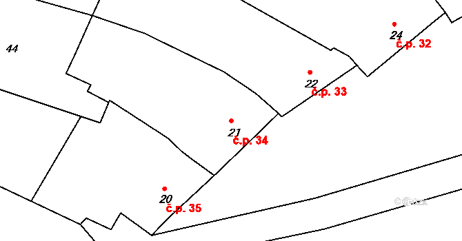 Trávník 34, Kroměříž na parcele st. 21 v KÚ Trávník, Katastrální mapa