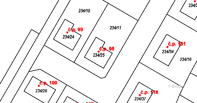 Břuchotín 96, Křelov-Břuchotín na parcele st. 234/25 v KÚ Břuchotín, Katastrální mapa