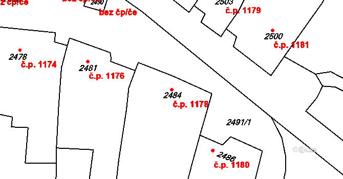 Rakšice 1178, Moravský Krumlov na parcele st. 2484 v KÚ Moravský Krumlov, Katastrální mapa