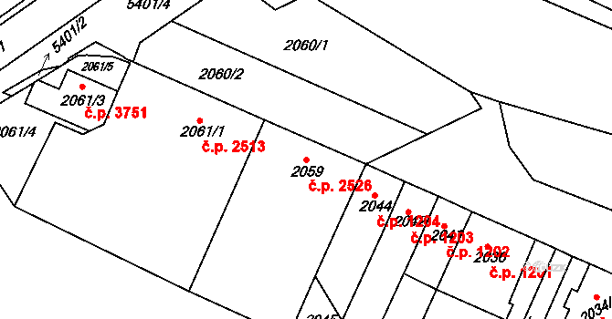 Znojmo 2526 na parcele st. 2059 v KÚ Znojmo-město, Katastrální mapa
