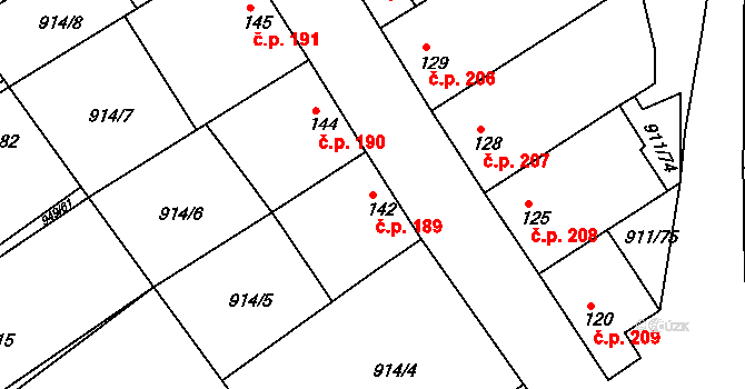 Jezeřany-Maršovice 189 na parcele st. 142 v KÚ Maršovice, Katastrální mapa
