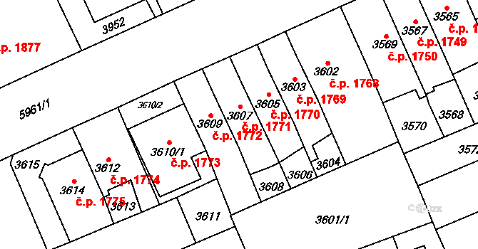 Jihlava 1771 na parcele st. 3607 v KÚ Jihlava, Katastrální mapa