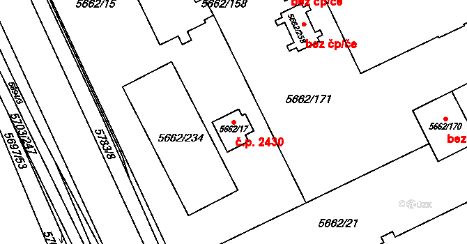 Jihlava 2430 na parcele st. 5662/17 v KÚ Jihlava, Katastrální mapa
