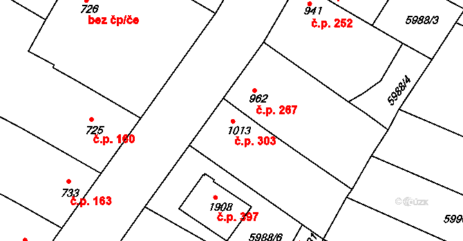 Telč-Štěpnice 303, Telč na parcele st. 1013 v KÚ Telč, Katastrální mapa