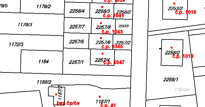Lyžbice 1047, Třinec na parcele st. 2257/4 v KÚ Lyžbice, Katastrální mapa