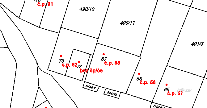 Miletice 55, Černuc na parcele st. 67 v KÚ Miletice u Velvar, Katastrální mapa