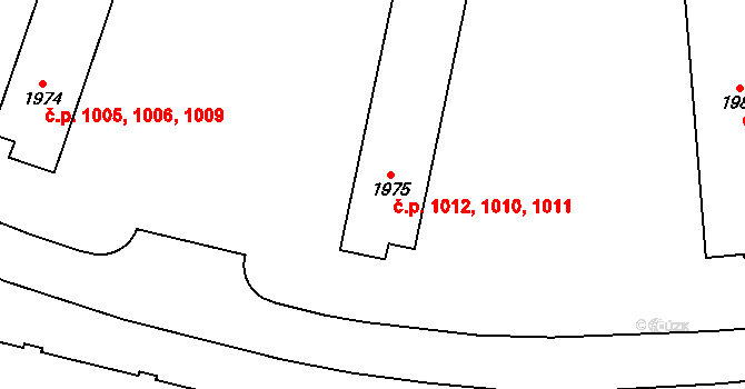 Dubňany 1010,1011,1012 na parcele st. 1975 v KÚ Dubňany, Katastrální mapa
