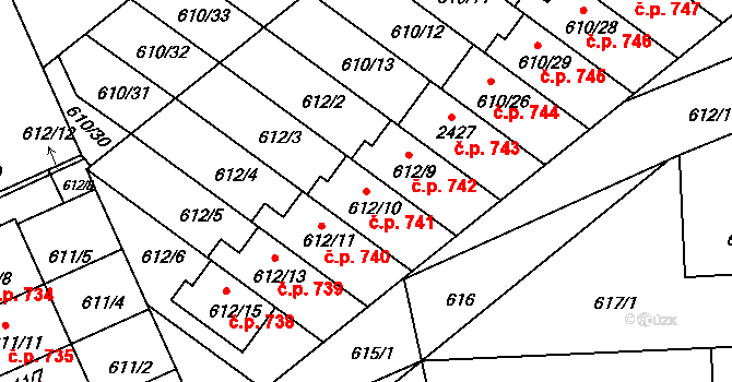 Chropyně 741 na parcele st. 612/10 v KÚ Chropyně, Katastrální mapa