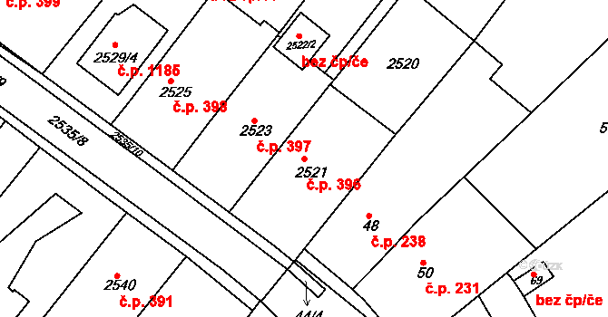 Rousínov 396 na parcele st. 2521 v KÚ Rousínov u Vyškova, Katastrální mapa
