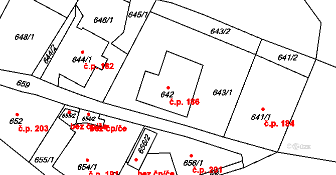 Janovice 186, Rýmařov na parcele st. 642 v KÚ Janušov, Katastrální mapa