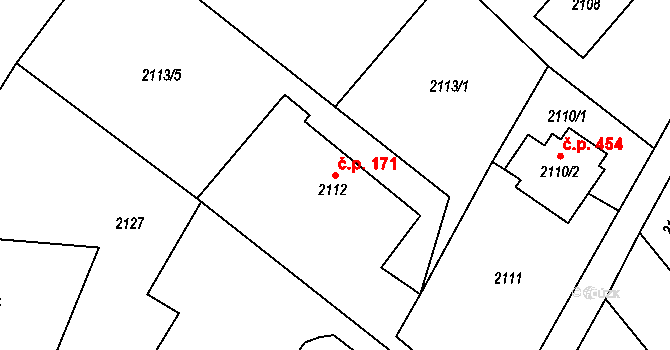 Fryčovice 171 na parcele st. 2112 v KÚ Fryčovice, Katastrální mapa