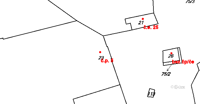 Žhery 5, Klučov na parcele st. 23 v KÚ Žhery, Katastrální mapa