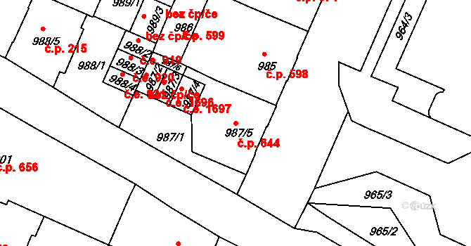 Děčín IV-Podmokly 644, Děčín na parcele st. 987/5 v KÚ Podmokly, Katastrální mapa