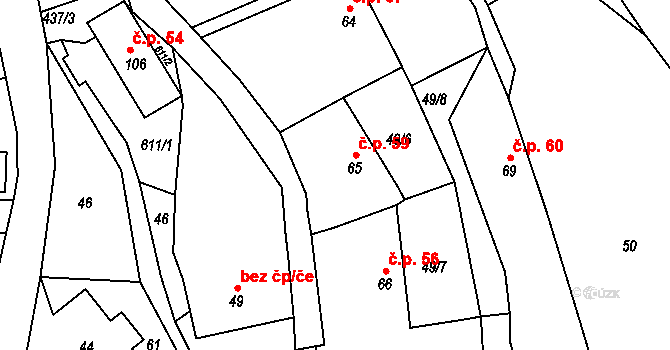 Přepeře 59 na parcele st. 65 v KÚ Přepeře, Katastrální mapa
