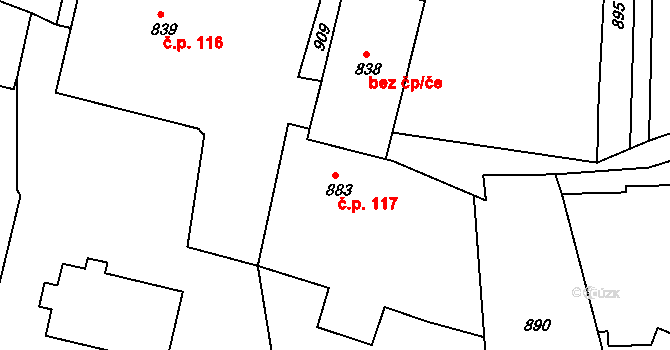 Dlouhá Loučka 117 na parcele st. 883 v KÚ Dolní Dlouhá Loučka, Katastrální mapa