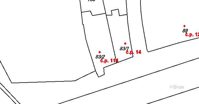 Cholina 114 na parcele st. 83/2 v KÚ Cholina, Katastrální mapa