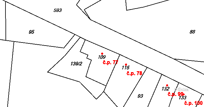 Senička 77 na parcele st. 109 v KÚ Senička, Katastrální mapa
