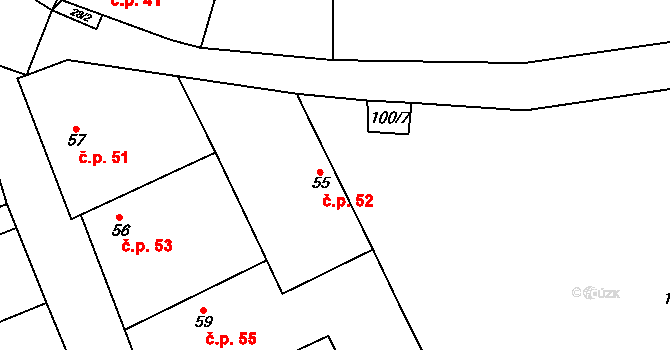 Příčovy 52 na parcele st. 55 v KÚ Příčovy, Katastrální mapa