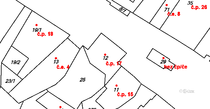 Trnobrany 17, Liběšice na parcele st. 12 v KÚ Trnobrany, Katastrální mapa