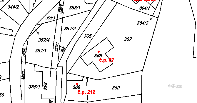 Jilemnice 57 na parcele st. 366 v KÚ Jilemnice, Katastrální mapa