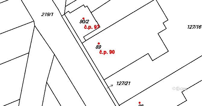 Červeněves 90, Smidary na parcele st. 89 v KÚ Červeněves, Katastrální mapa