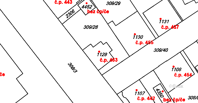 Valdické Předměstí 453, Jičín na parcele st. 1129 v KÚ Jičín, Katastrální mapa