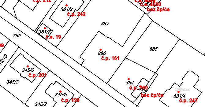 Skorotice 161, Ústí nad Labem na parcele st. 886 v KÚ Skorotice u Ústí nad Labem, Katastrální mapa