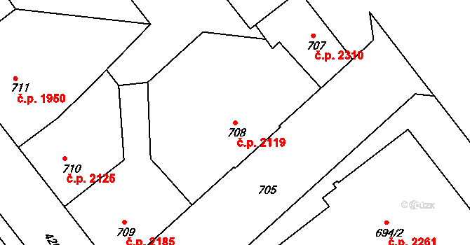 Ústí nad Labem-centrum 2119, Ústí nad Labem na parcele st. 708 v KÚ Ústí nad Labem, Katastrální mapa