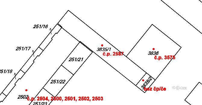 Břeclav 2587 na parcele st. 3835/1 v KÚ Břeclav, Katastrální mapa