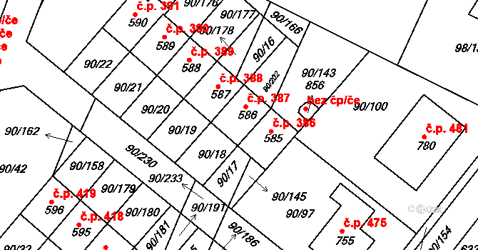Dobroměřice 387 na parcele st. 586 v KÚ Dobroměřice, Katastrální mapa