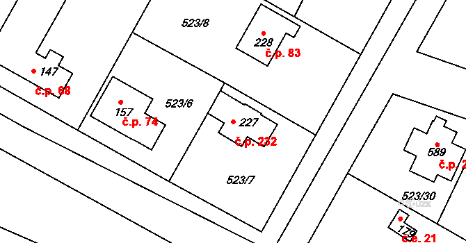 Horoušánky 232, Horoušany na parcele st. 227 v KÚ Horoušany, Katastrální mapa