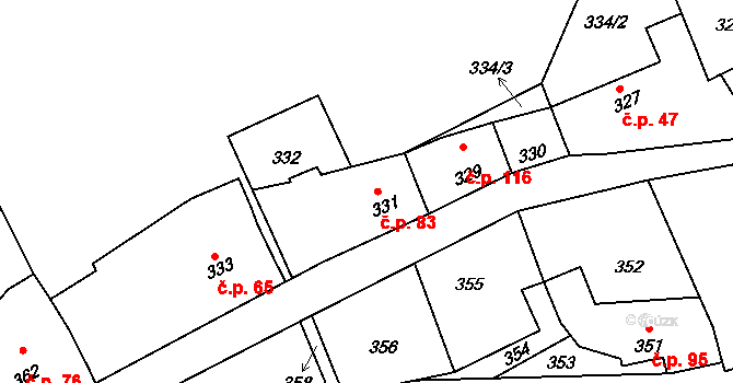 Šebrov 83, Šebrov-Kateřina na parcele st. 331 v KÚ Šebrov, Katastrální mapa