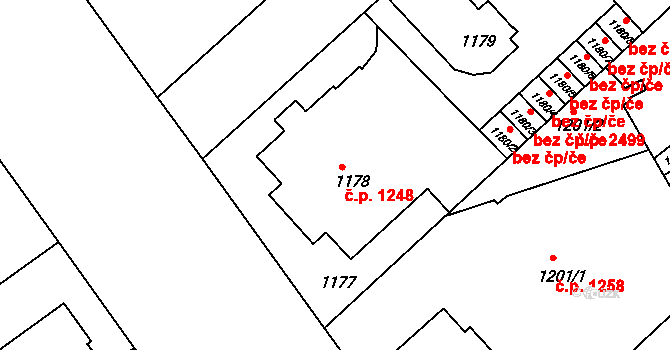 Teplice 1248 na parcele st. 1178 v KÚ Teplice, Katastrální mapa