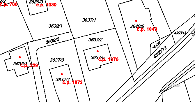 Frýdlant 1076, Frýdlant nad Ostravicí na parcele st. 3637/5 v KÚ Frýdlant nad Ostravicí, Katastrální mapa