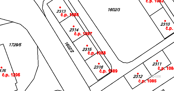 Cheb 1088 na parcele st. 2315 v KÚ Cheb, Katastrální mapa