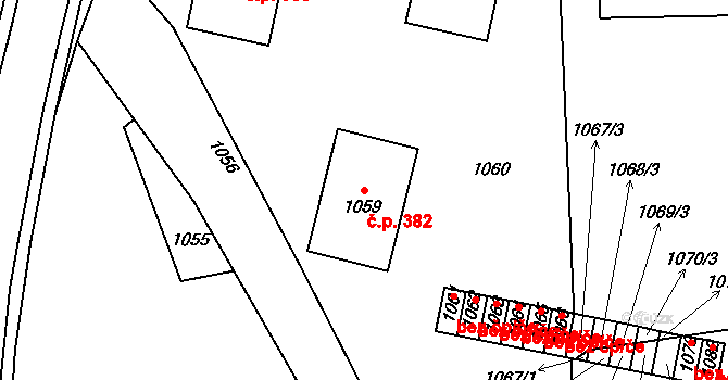 Hostomice 382 na parcele st. 1059 v KÚ Hostomice pod Brdy, Katastrální mapa