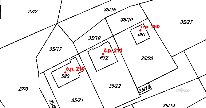 Mašov 211, Turnov na parcele st. 632 v KÚ Mašov u Turnova, Katastrální mapa